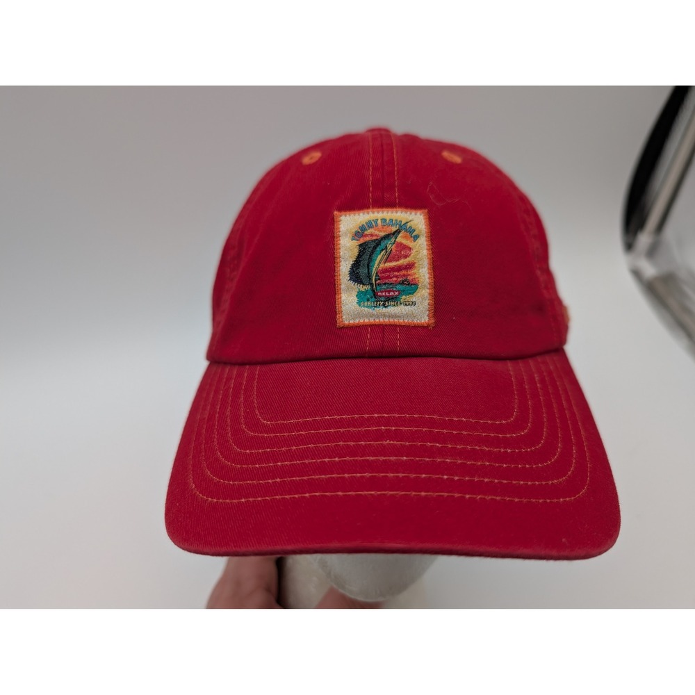 Tommy Bahama Relax Red Cotton Marlin Patch Adjustable Baseball Hat Cap Mens
